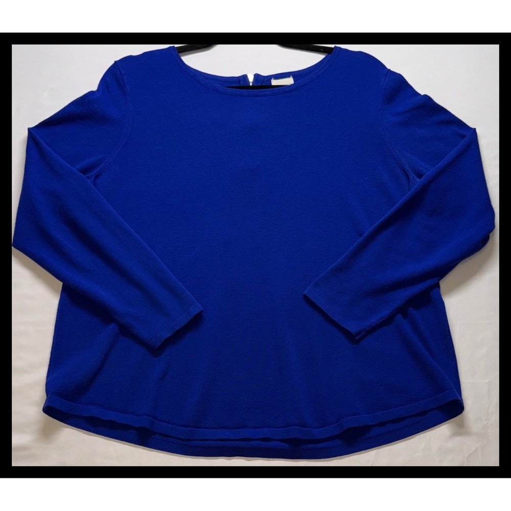 Chico's Pullover Sweater Women Size 2 Blue Long Sleeve Exposed Back Zip Casual